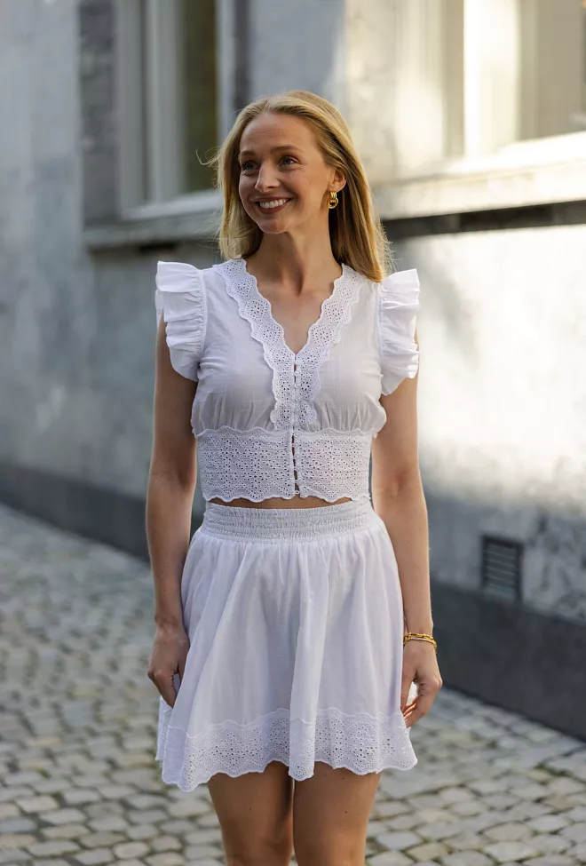 byTiMo Cotton Slub Mini Skirt White skjørt