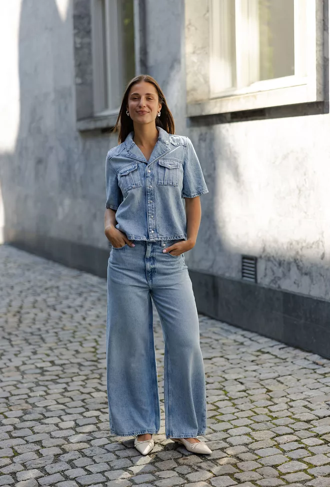 GANNI Soft Rigid Denim Baggy Jeans Light Blue Stone jeans 7