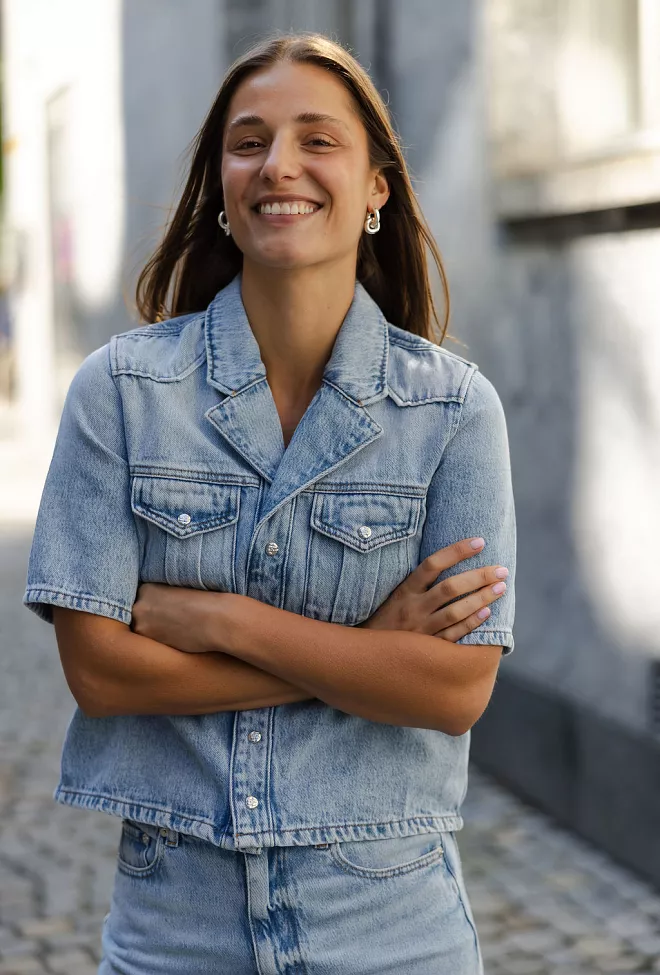 Ganni Soft Rigid Denim Light Blue Shirt skjorte