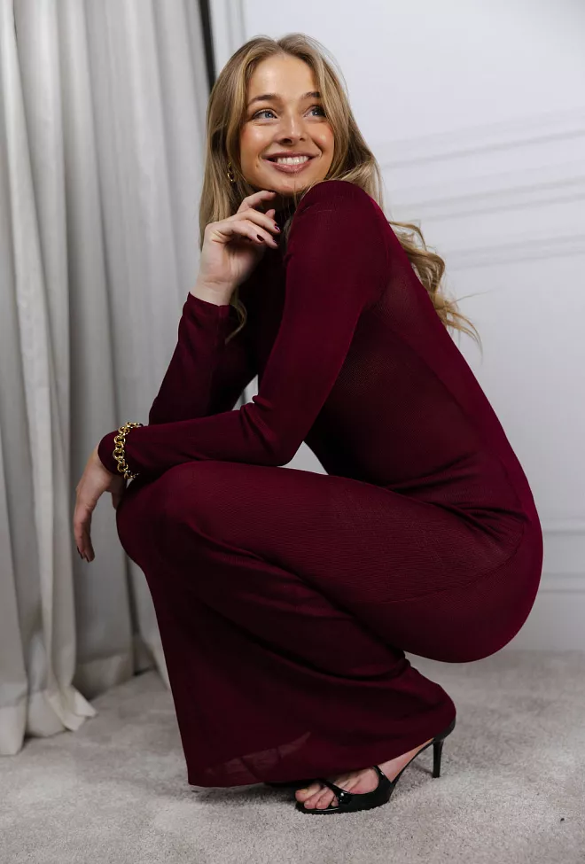 Self-Portrait Viscose Knit Maxi Dress Burgundy maxikjole 7