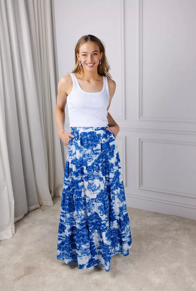Andiata Wren 105 Skirt Blue Toile De Jouy maxiskjørt 3