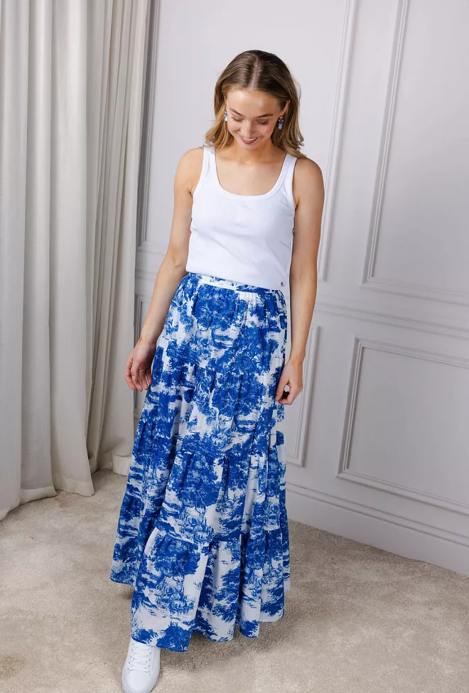 Andiata Wren 105 Skirt Blue Toile De Jouy maxiskjørt 5