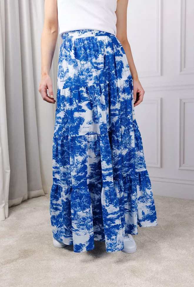 Andiata Wren 105 Skirt Blue Toile De Jouy maxiskjørt