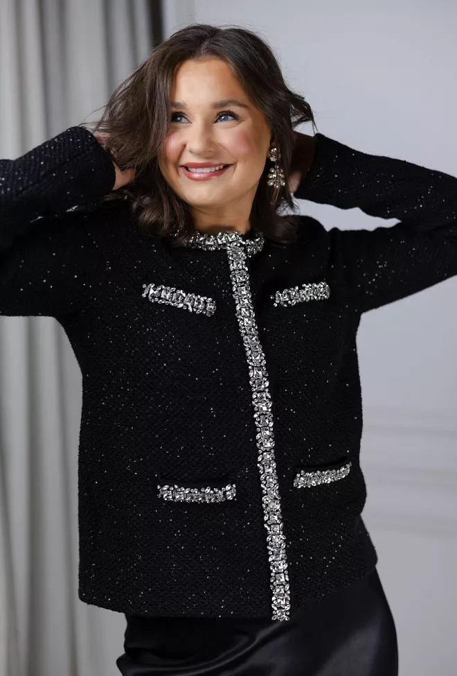 Self-Portrait Sequin Knit Cardigan Black jakke 2