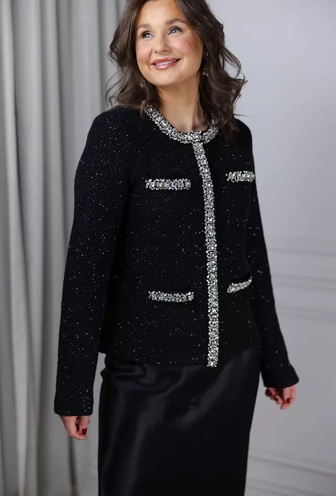 Self-Portrait Sequin Knit Cardigan Black jakke