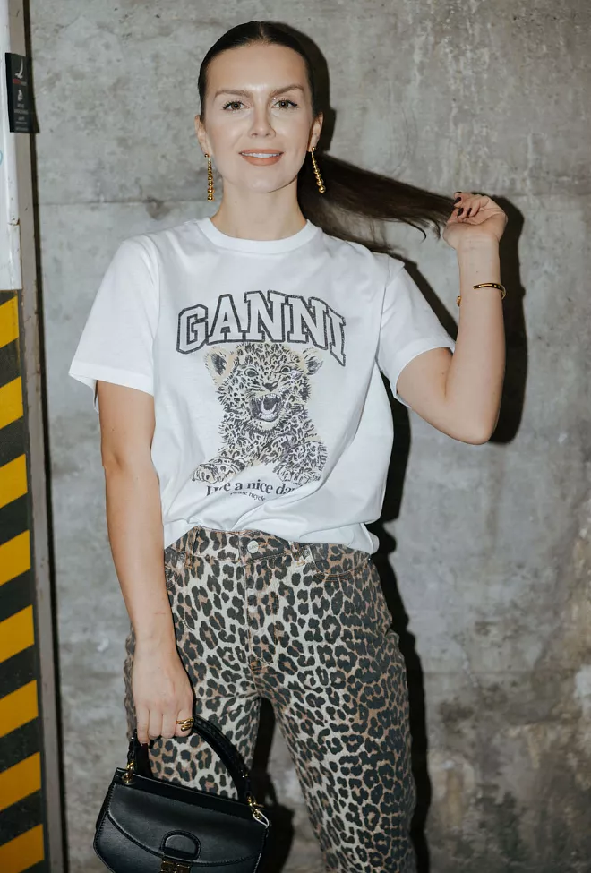 GANNI Basic Jersey Leopard Relaxed T-Shirt  t-skjorte