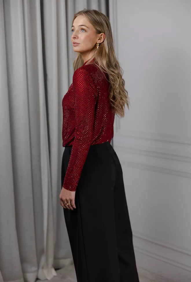 Self-Portrait Rhinestone Fishnet Top Red topp 3