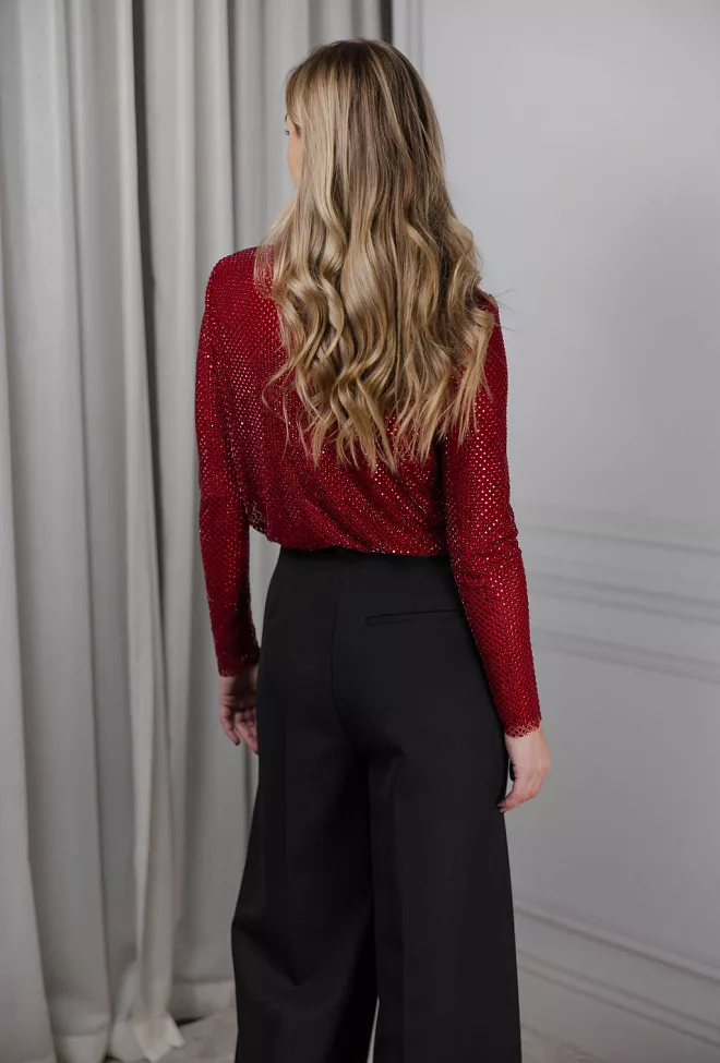 Self-Portrait Rhinestone Fishnet Top Red topp 4
