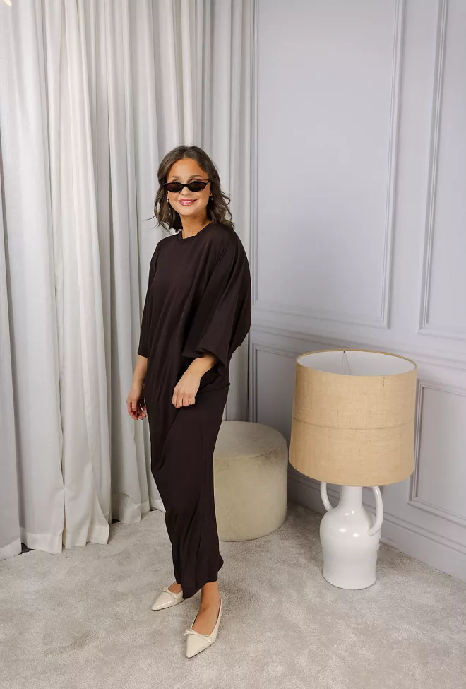 Dagmar Jersey Kimono Dress Chocolate Brown kjole 6