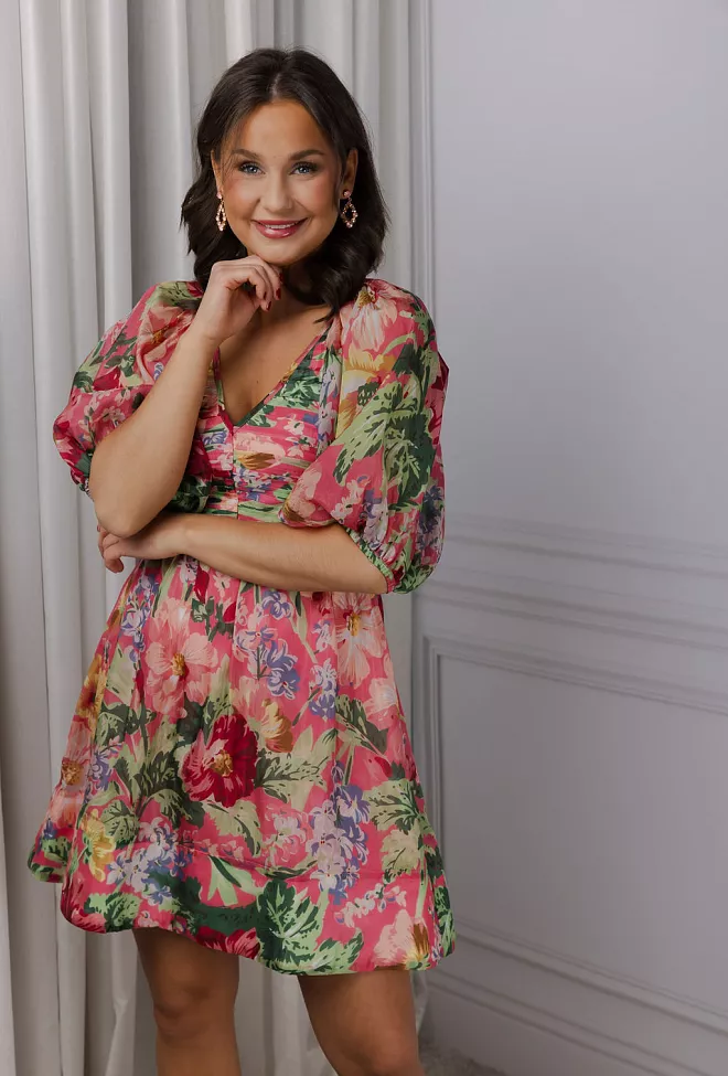 byTiMo Cupro Mini Dress Pink Blossoms minikjole 6