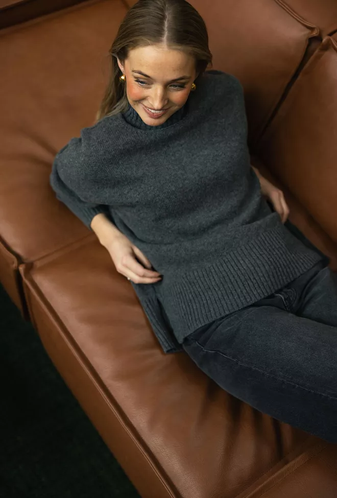 My Essential Wardrobe Lisbon High Neck Dark Grey Melange genser 2
