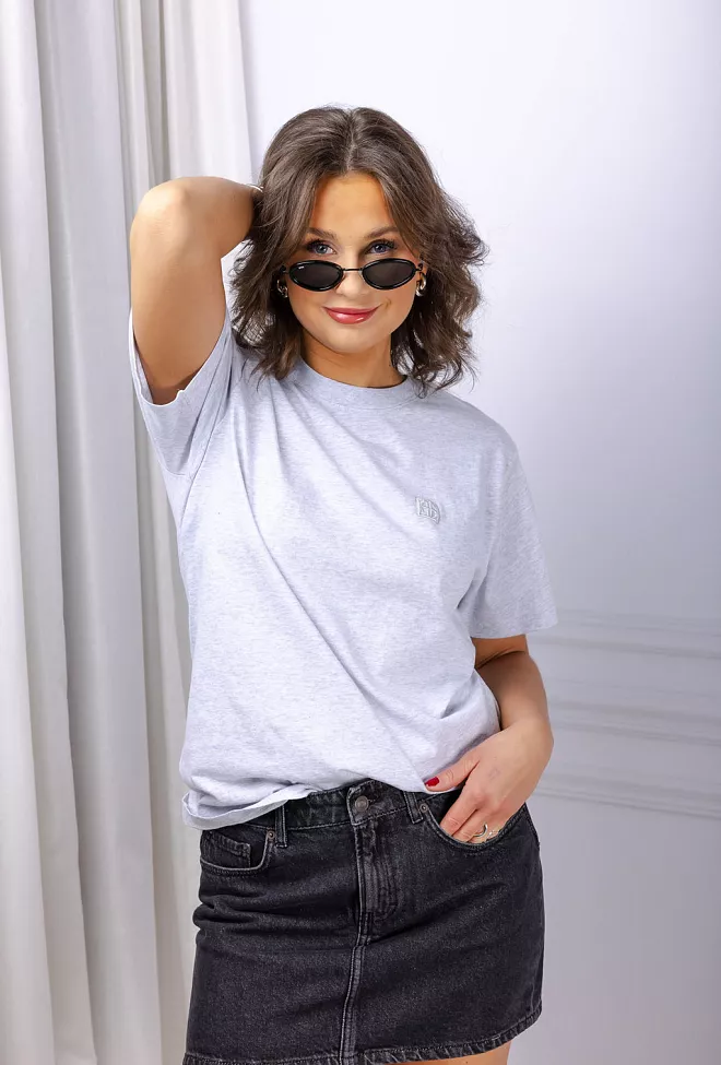 Anine Bing Lili Tee Framed Monogram Heather Grey t-skjorte