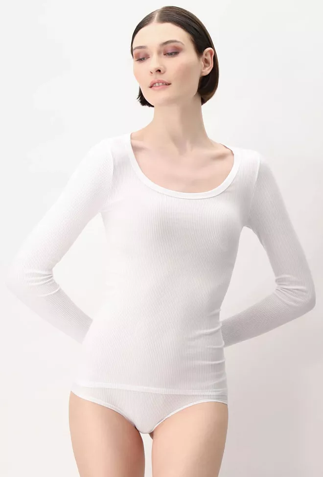 Oroblu PL T-Shirt Longsleeve Deep Neck Rib White genser