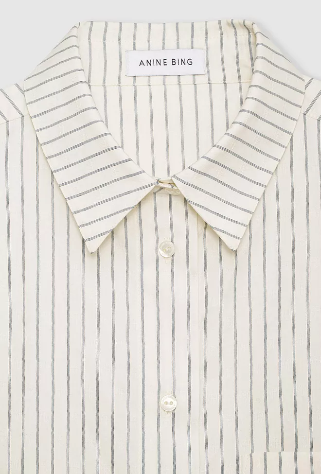 Anine Bing Braxton Shirt Ivory And Blue Monogram Stripe 4