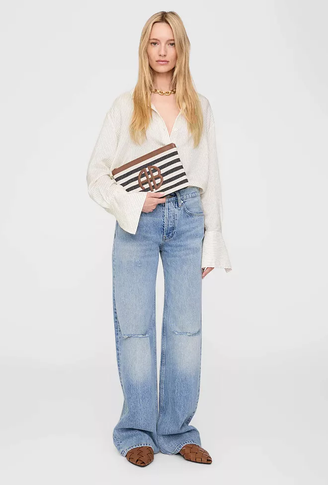 Anine Bing Lili Pouch Black And Natural Stripe clutch 2