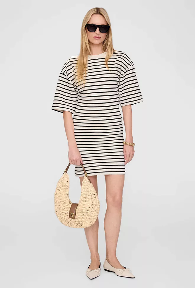 Anine Bing Mona Dress Black Stripe French Terry kjole 