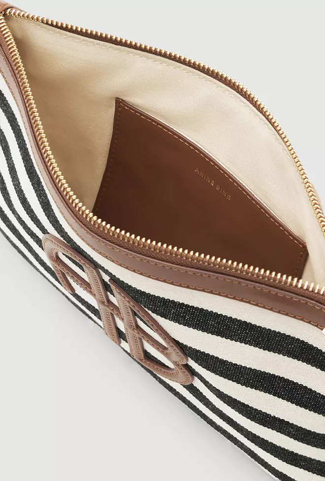 Anine Bing Lili Pouch Black And Natural Stripe clutch 3