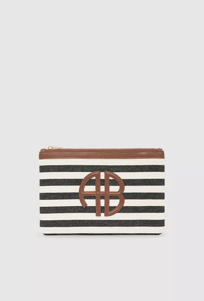 Anine Bing Lili Pouch Black And Natural Stripe clutch