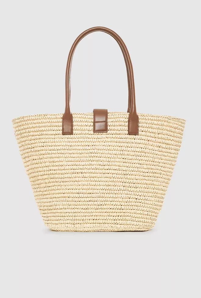 Anine Bing Lou Tote Monogram Natural With Cognac stråveske 2