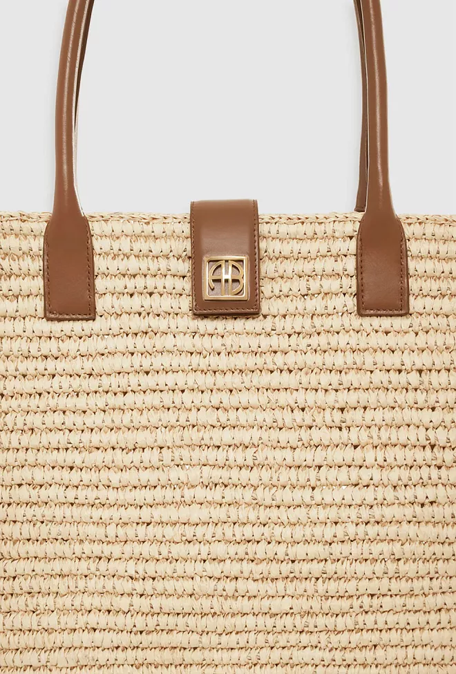 Anine Bing Lou Tote Monogram Natural With Cognac stråveske 4