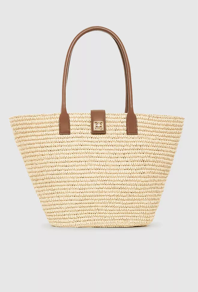 Anine Bing Lou Tote Monogram Natural With Cognac stråveske