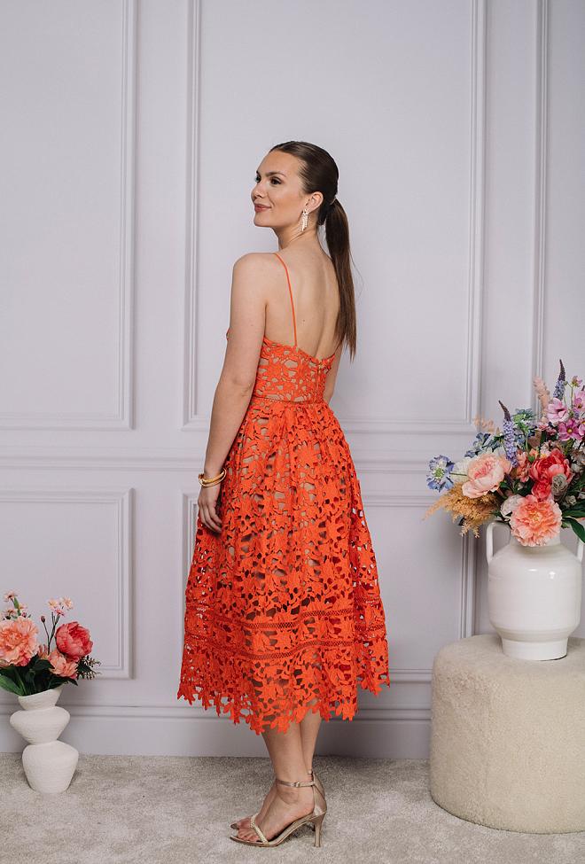 Self-Portrait Azaela Lace Midi Dress Orange kjole 5