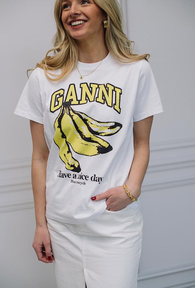 Ganni Basic Jersey Banana Relaxed T-Shirt Bright White 3