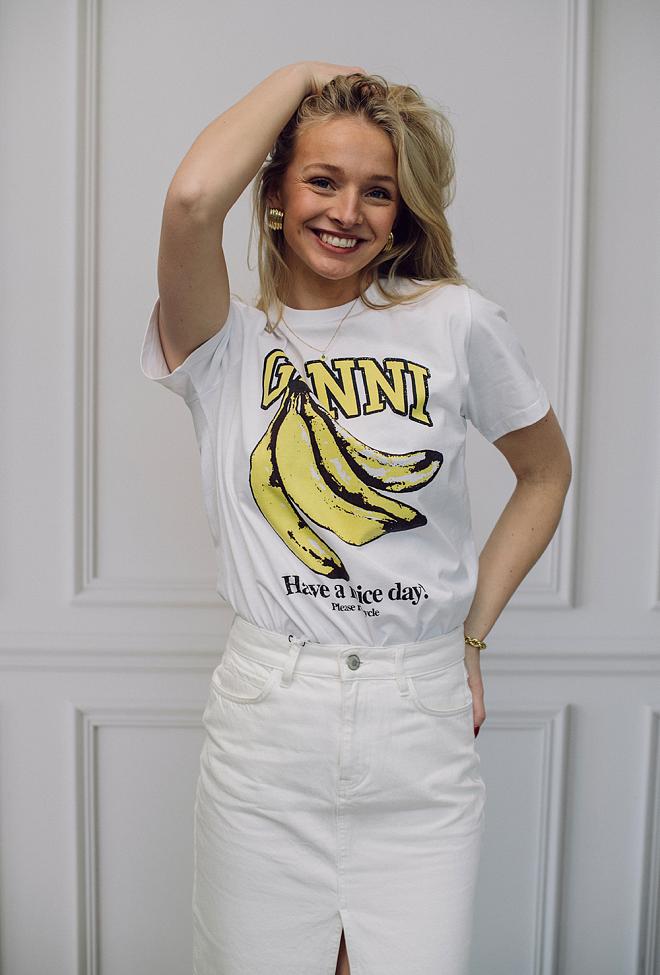 Ganni Basic Jersey Banana Relaxed T-Shirt Bright White 1