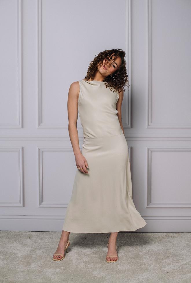 Dagmar Bias Cut Dress Pearly Grey kjole 3