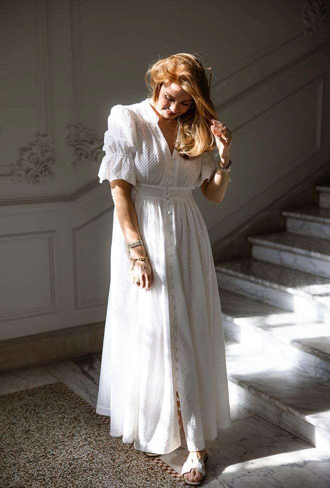 HiiL Studio Alma Dress Anglaise White maxikjole