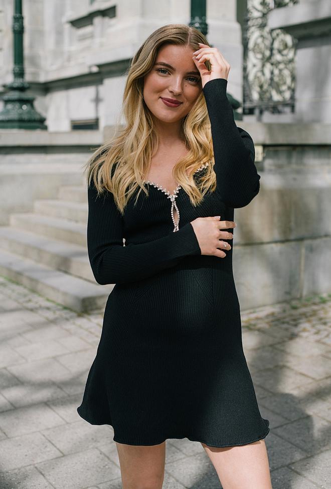 Self-Portrait Black Knit Diamante Mini Dress kjole