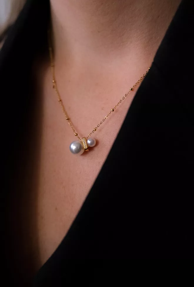 hiil studio jewelry double pearl necklace smykke gull 1