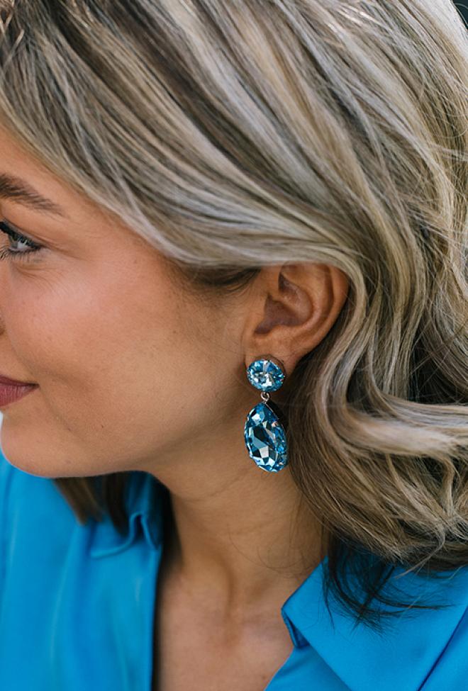 Caroline Svedbom Perfect Drop Earrings Rhodium Aquamarine øredobber
