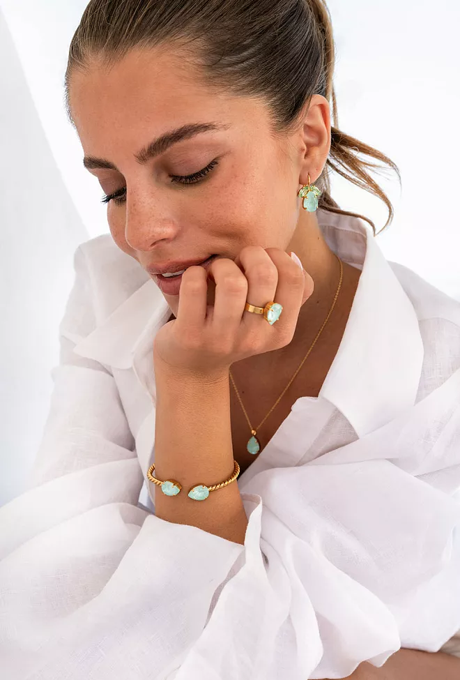 Caroline Svedbom Mini Drop Bracelet Gold Soft Mint armbånd 2