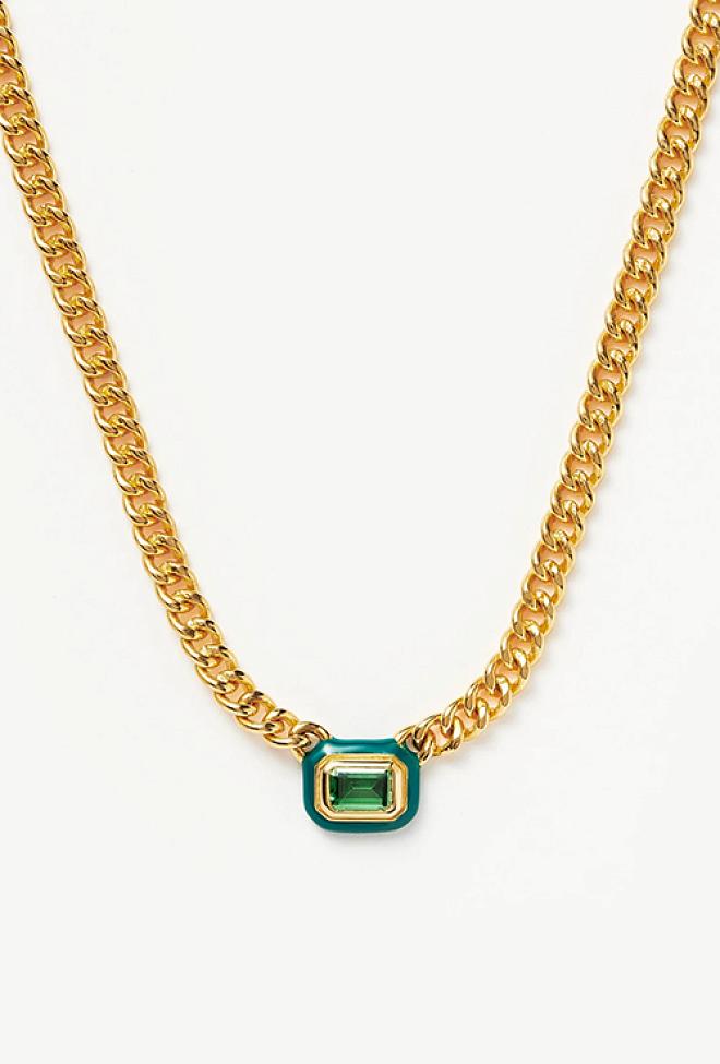 Missoma Green Stone and Enamel Necklace Gold smykke 1