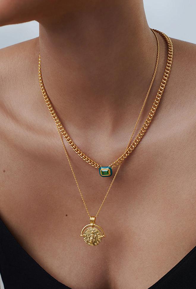 Missoma Green Stone and Enamel Necklace Gold smykke