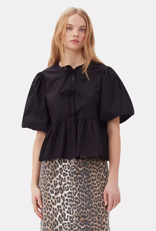 GANNI Cotton Poplin Peplum Blouse Black bluse 