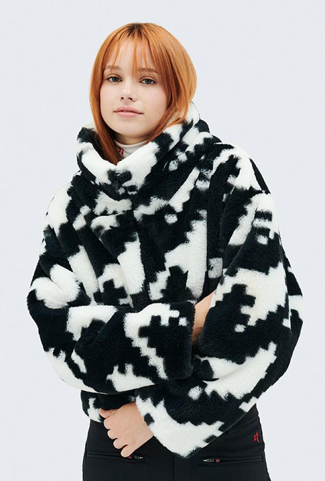 Perfect Moment Noelle Faux Fur Jacket Houndstooth Black/Snow White fuskepels