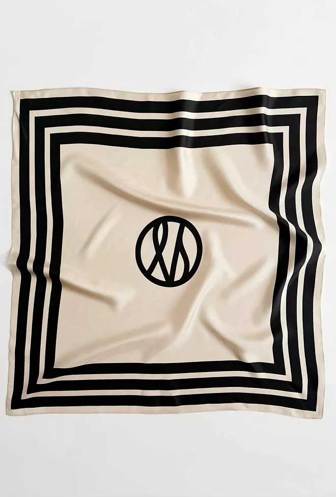 Lescarf Wide Striped Scarf Sand&Black silkeskjerf