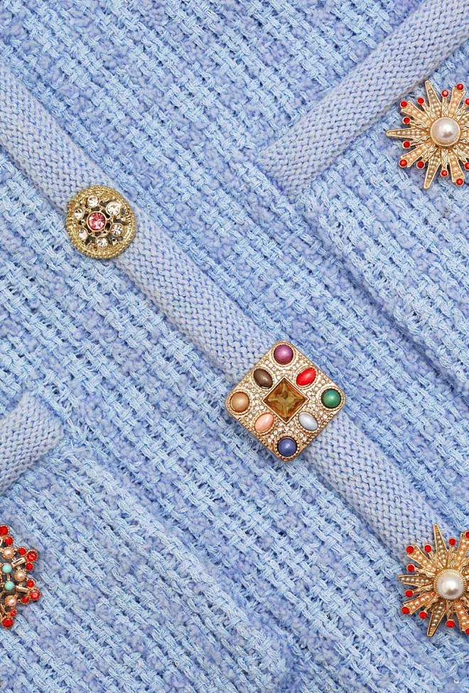 Self Portrait Jewel Button Knit Mini Dress Blue 10