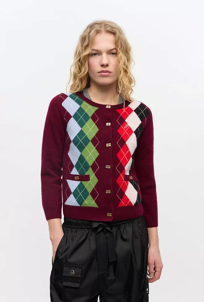 GANNI Cashmere Wool Mix Cardigan Tawny Port cardigan