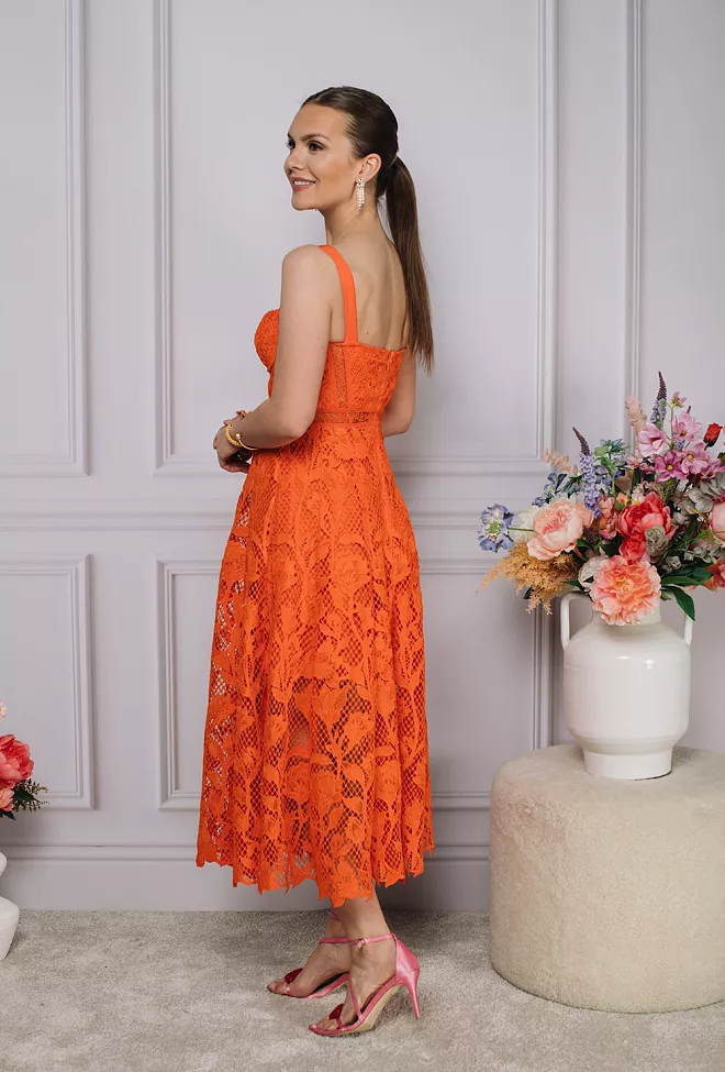 Self-Portrait Lace Midi Dress Orange kjole 4