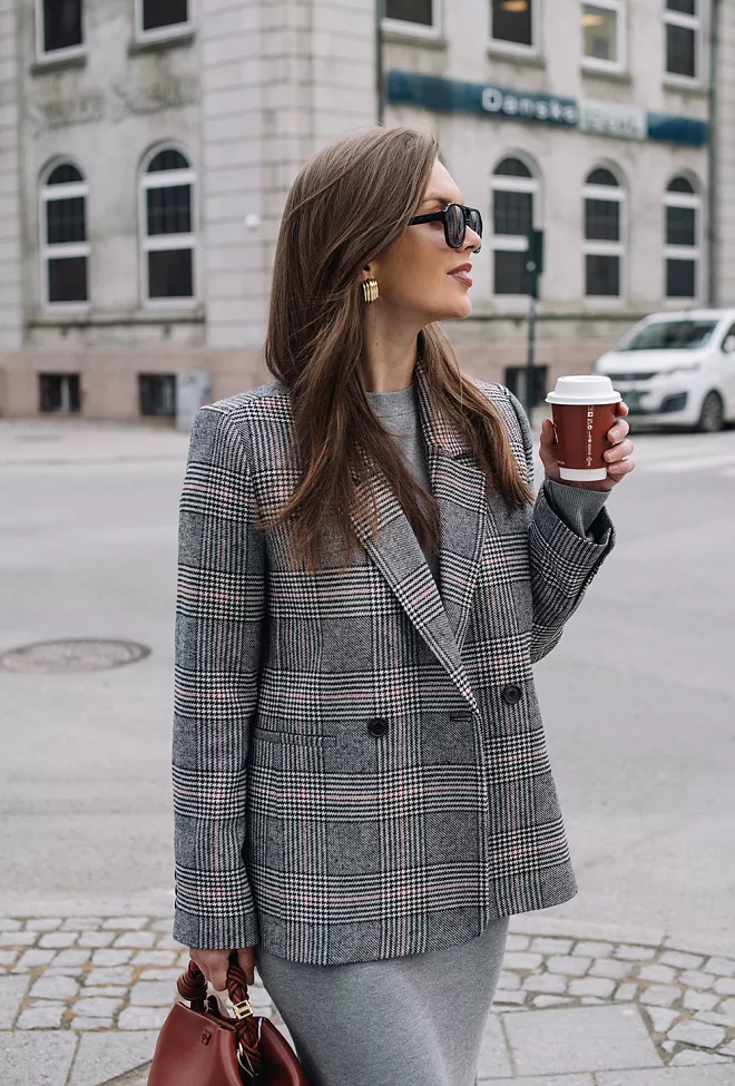 Anine Bing Madeleine Blazer Grey And Red Plaid 1