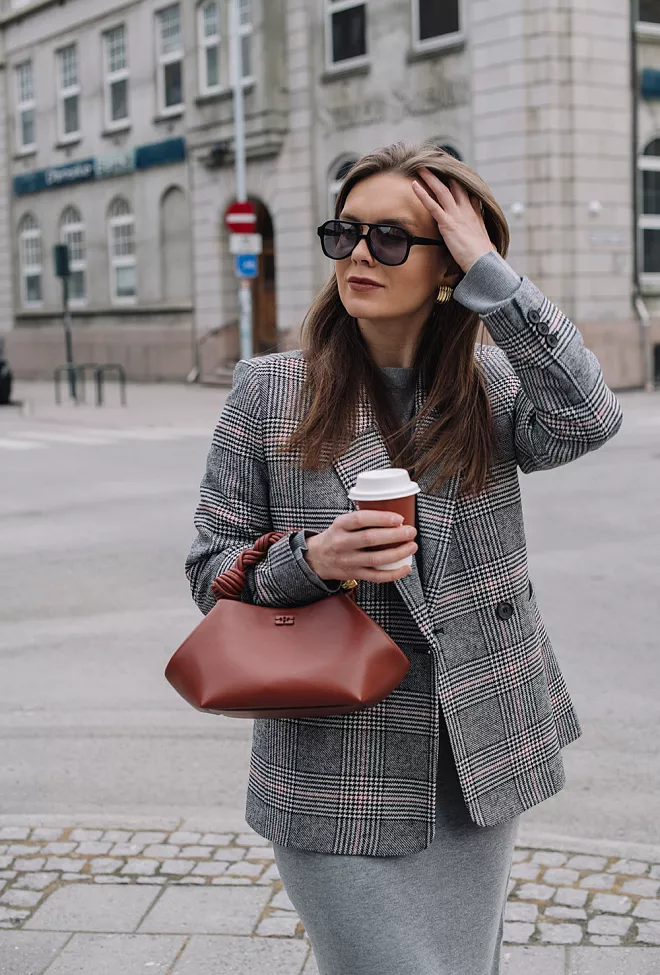 Anine Bing Madeleine Blazer Grey And Red Plaid 3