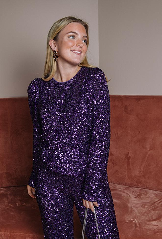 HiiL Studio Mille Sequins Blouse Imperial Purple paljettbluse
