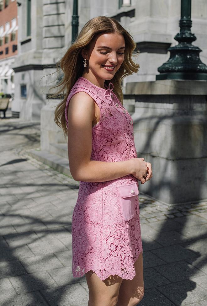 Self-Portrait Pink Cord Lace Collar Mini Dress kjole 5