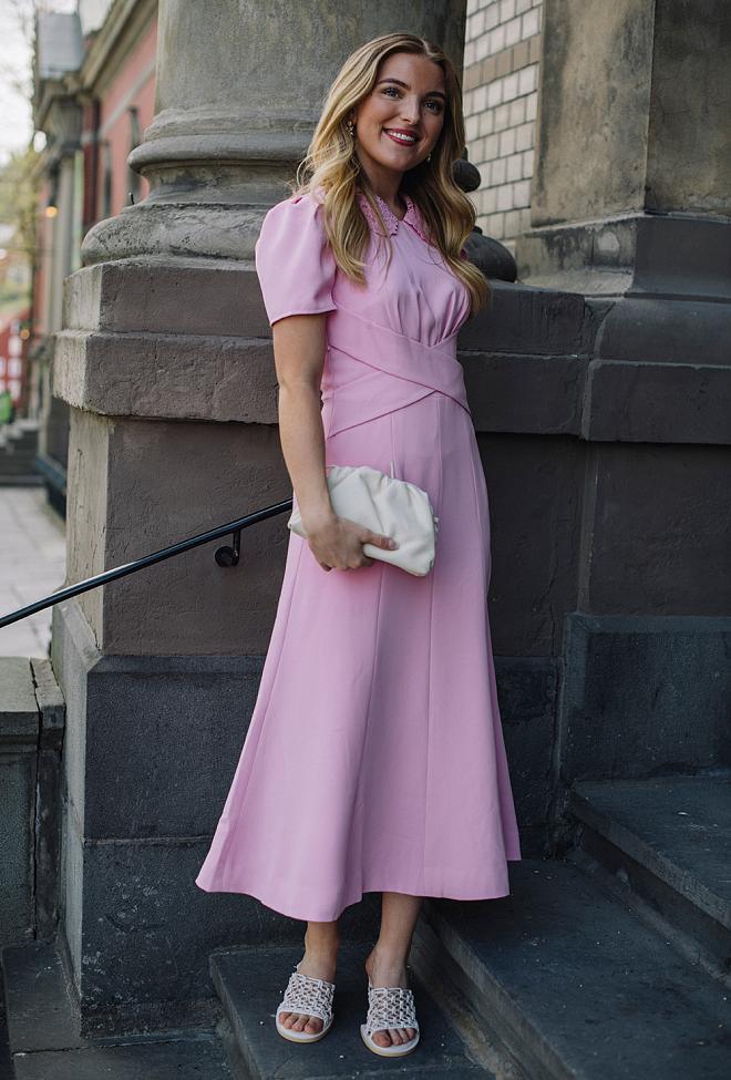 Self-Portrait Pink Heavy Crepe Midi Dress kjole  3