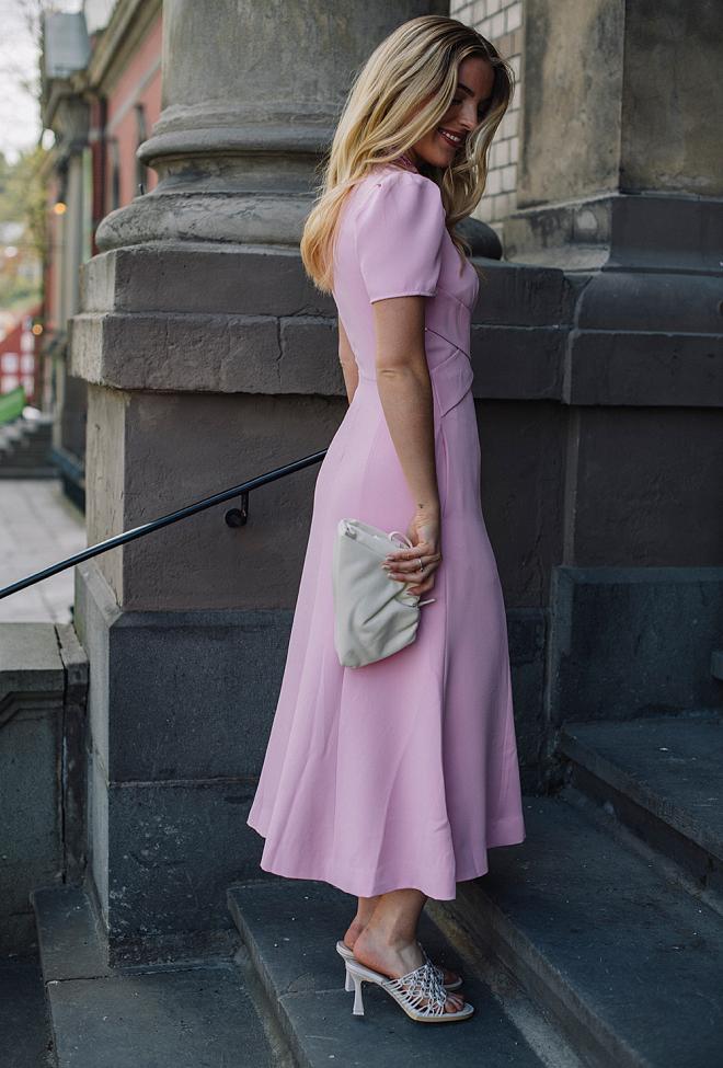 Self-Portrait Pink Heavy Crepe Midi Dress kjole  5