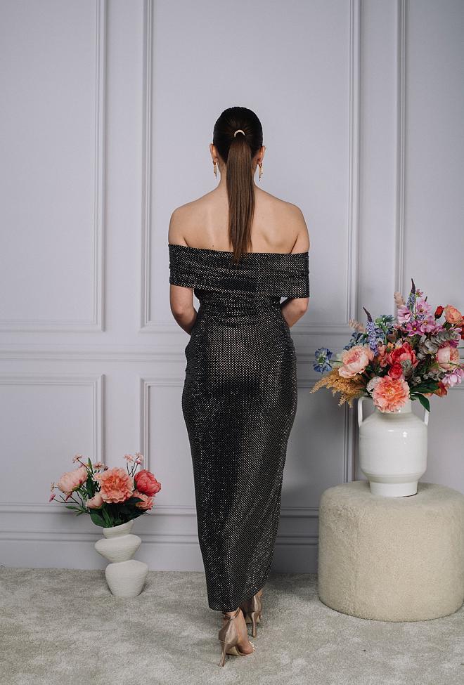 Self-Portrait Rhinestone Midi Dress Black kjole 6