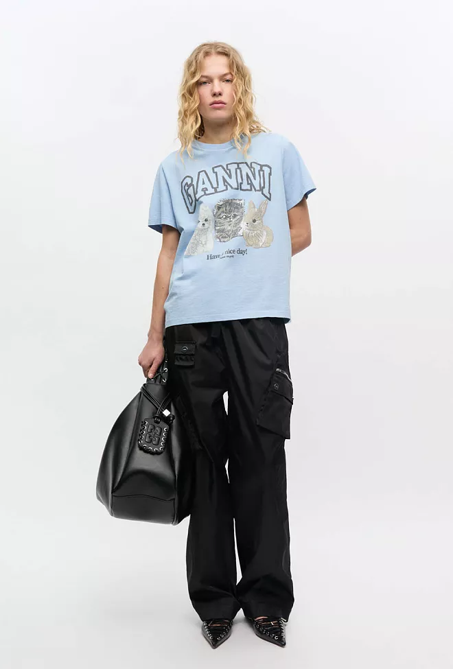 GANNI Basic Cotton Jersey Animals Relaxed T-Shirt Chambray Blue t-skjorte 2